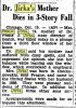 IL Republic Newspaper article about death of Bessie JIRKA (nee ZAJICEK) 19 Oct 1936