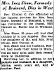 Article about the death of Inez SHAW (nee CHUTE) 10 Nov 1938 