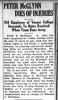Newspaper article about Peter MCGLYNN's death 18 Jan 1926 Newspaper article about Peter MCGLYNN's death 18 Jan 1926